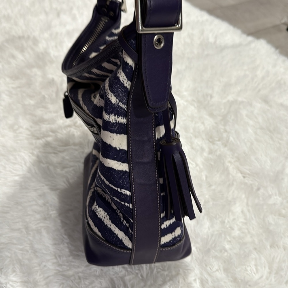 Coach Legacy Zebra Print Leather Trim Duffel Shoulder Bag in SV/Marine - Picture 6 of 16
